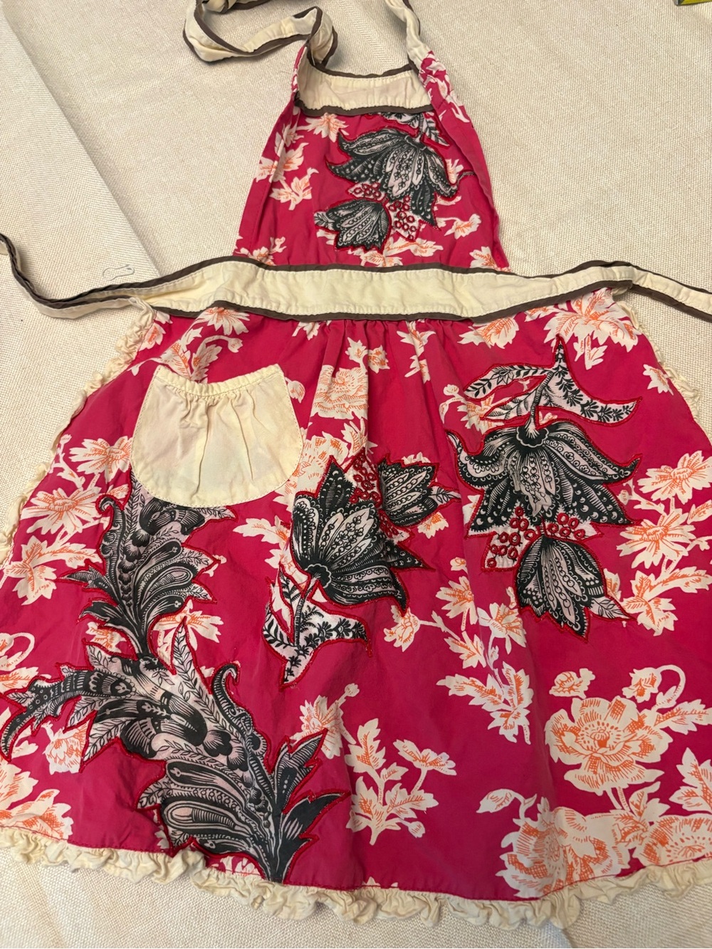 Vintage Kids Floral Pink Halter Apron  with Pocket